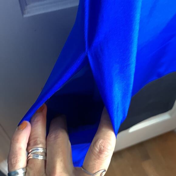 Saks 5th Avenue Blue Colorblock 100% Silk Shift MIDI Sleeveless Dress W-674 Sz L - Picture 4 of 8